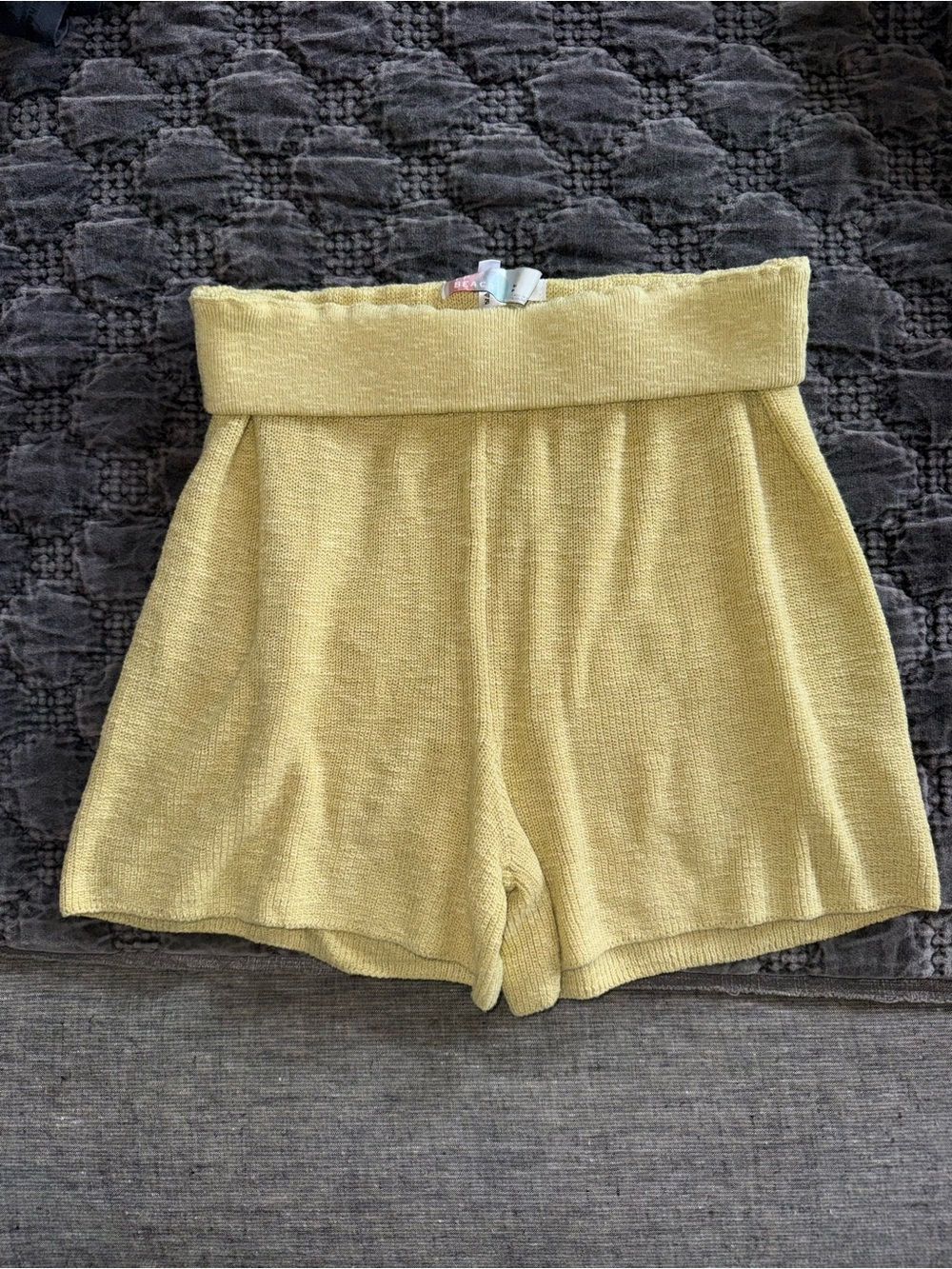 Free People Soft High-Waist Knit Shorts in Pale Yellow